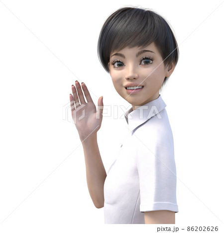 振り向いて挨拶する若い女性社員　上半身　perming3DCG　イラスト素材 86202626