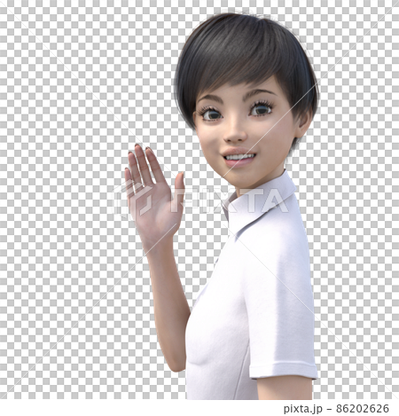 振り向いて挨拶する若い女性社員　上半身　perming3DCG　イラスト素材 86202626