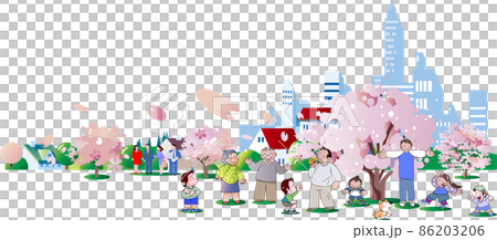 People gathering in the cityscape where the cherry blossoms are in full bloom People gathering in the cityscape where the cherry blossoms are in full bloom 86203206