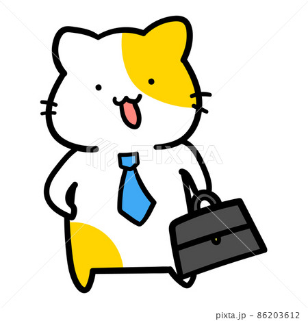 新入社員なかわいいねこのキャラクターの手書き風イラストのイラスト
