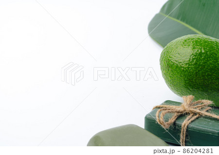 Soap bar with avocado on white background 86204281