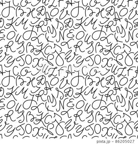 Hand drawn seamless pattern with alphabet letters, black and white texture. Hand drawn seamless pattern with alphabet letters, black and white texture. 86205027