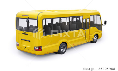 Yellow Small bus for urban and suburban for travel. Car with empty body for design and advertising. 3d illustration Yellow Small bus for urban and suburban for travel. Car with empty body for design and advertising. 3d illustration 86205988