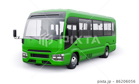 Small green bus for urban and suburban for travel. Car with empty body for design and advertising. 3d illustration Small green bus for urban and suburban for travel. Car with empty body for design and advertising. 3d illustration 86206056