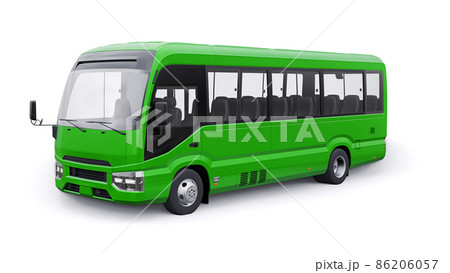 Small green bus for urban and suburban for travel. Car with empty body for design and advertising. 3d illustration Small green bus for urban and suburban for travel. Car with empty body for design and advertising. 3d illustration 86206057