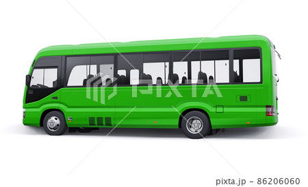 Small green bus for urban and suburban for travel. Car with empty body for design and advertising. 3d illustration 86206060