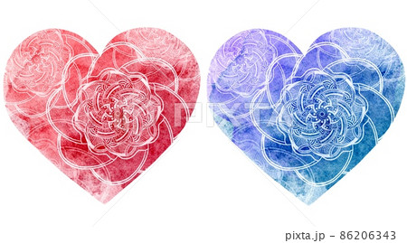 Set of abstract mandala graphic design decorative elements isolated on watercolor background for abstract concepts, mandala heart shape for valentine concepts 86206343