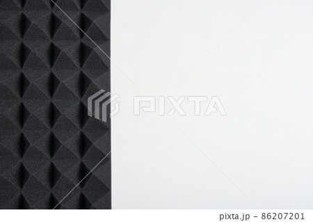 Music, blogging concept background. Acoustic foam panel on white background with copy space, flat lay 86207201