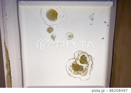 Rain water infiltration and leak inside a home building roof 86208497