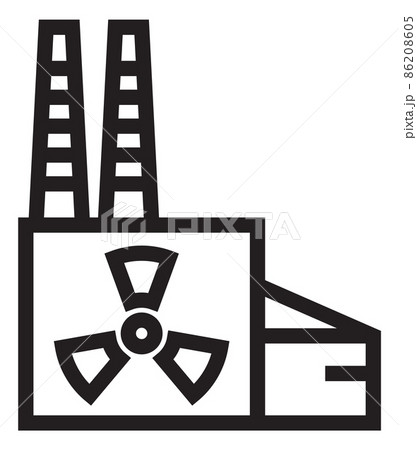Factory with hazard sign. Dangerous industrial building icon Factory with hazard sign. Dangerous industrial building icon 86208605