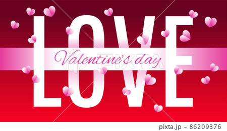 Valentine's day. Vector illustration. 3d pink paper hearts with word love. Cute love sale banner or greeting card on isolated red background Valentine's day. Vector illustration. 3d pink paper hearts with word love. Cute love sale banner or greeting card on isolated red background 86209376