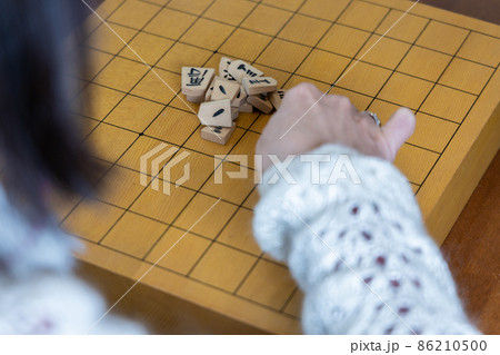 将棋の山くずしをして遊ぶシニア女性 86210500