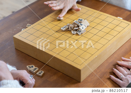 将棋の山くずしをして遊ぶシニア女性 将棋の山くずしをして遊ぶシニア女性 86210517