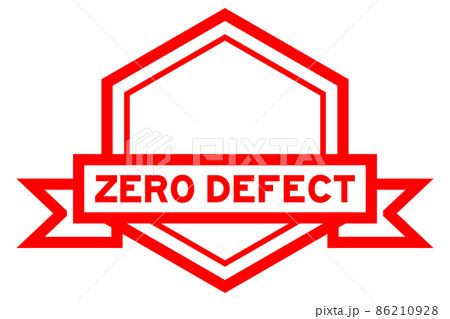 Vintage hexagon label banner with word zero defect in red color on white background 86210928