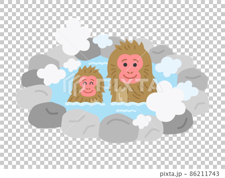 温泉に入る、ニホンザルの親子のイラスト 温泉に入る、ニホンザルの親子のイラスト 86211743