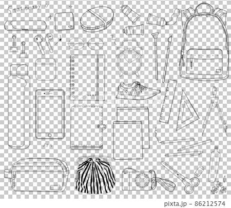 Stationery goods for the new semester of spring Hand-painted fashionable monotone illustration set Vector material 86212574