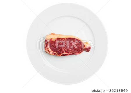 fresh marbled meat on a plate, isolated on white 86213640
