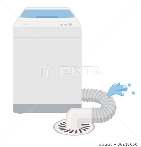 洗濯機のホースから水漏れしているイラスト_故障 86213660