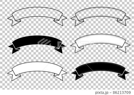 イラスト素材 モノクロリボンタイトルセット 白黒 透過のイラスト素材