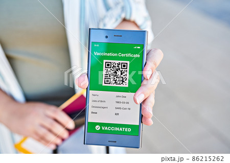 Woman received message on app mobile about negative COVID-19 express test results at airport. Ready for summer vacation concept Woman received message on app mobile about negative COVID-19 express test results at airport. Ready for summer vacation concept 86215262