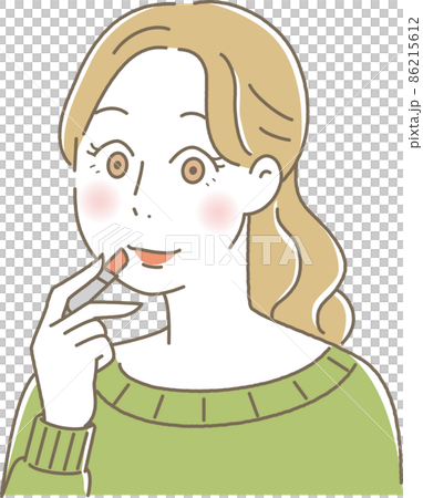 一個女人塗口紅的可愛插圖 一個女人塗口紅的可愛插圖 86215612