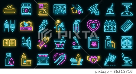 Tattoo studio icons set vector neon Tattoo studio icons set vector neon 86215716