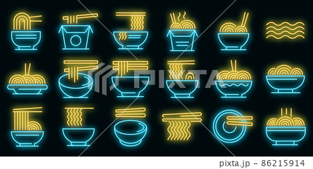 Ramen icons set vector neon 86215914