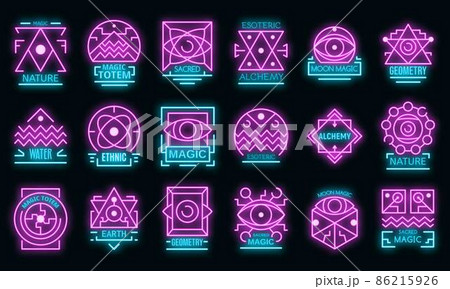 Geometric alchemy icons set vector neon 86215926