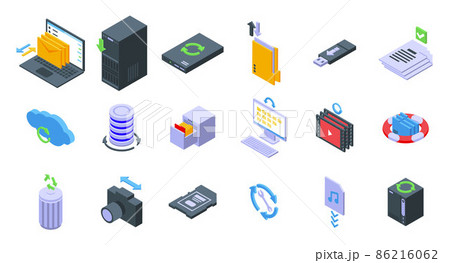 Backups icons set, isometric style Backups icons set, isometric style 86216062