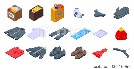 Clothes donation icons set, isometric style 86216066