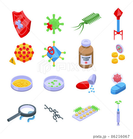 Antibiotic resistance icons set, isometric style 86216067