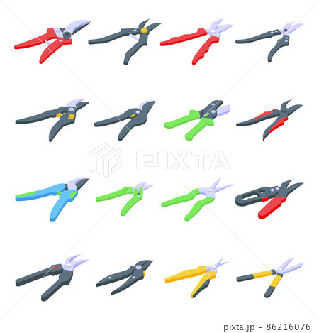 Secateurs icons set, isometric style 86216076