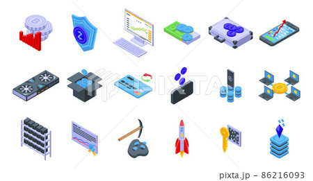 Cryptocurrency icons set, isometric style 86216093