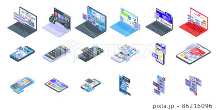 Interface icons set, isometric style Interface icons set, isometric style 86216096