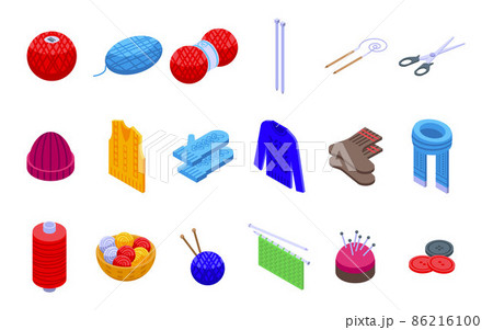 Knitting icons set, isometric style 86216100