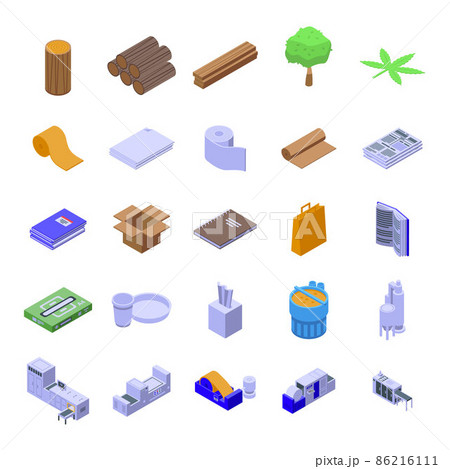 Paper production icons set, isometric style Paper production icons set, isometric style 86216111