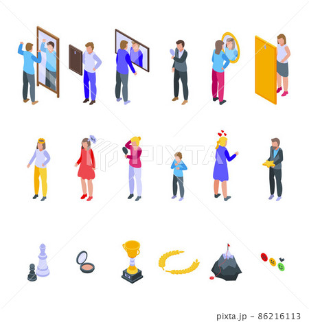 Self-esteem icons set, isometric style Self-esteem icons set, isometric style 86216113