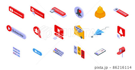Subscribe icons set, isometric style Subscribe icons set, isometric style 86216114