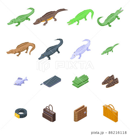 Crocodile icons set, isometric style 86216118