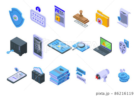 Privacy icons set, isometric style 86216119