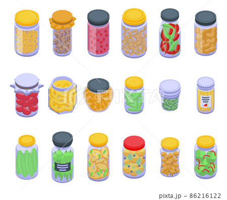 Pickled products icons set, isometric style 86216122