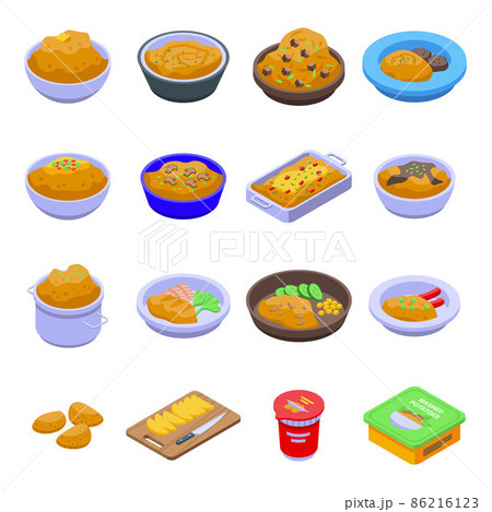 Mashed potatoes icons set, isometric style 86216123