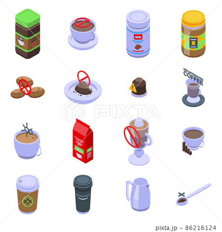 Decaffeinated coffee icons set, isometric style 86216124