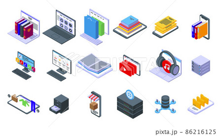 Electronic catalogs icons set, isometric style 86216125