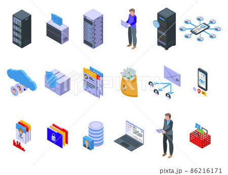 Customer database icons set, isometric style 86216171
