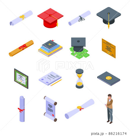 Degree icons set, isometric style Degree icons set, isometric style 86216174