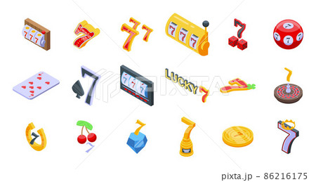Lucky 7 icons set, isometric style Lucky 7 icons set, isometric style 86216175