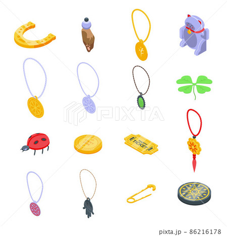 Lucky charm icons set, isometric style Lucky charm icons set, isometric style 86216178