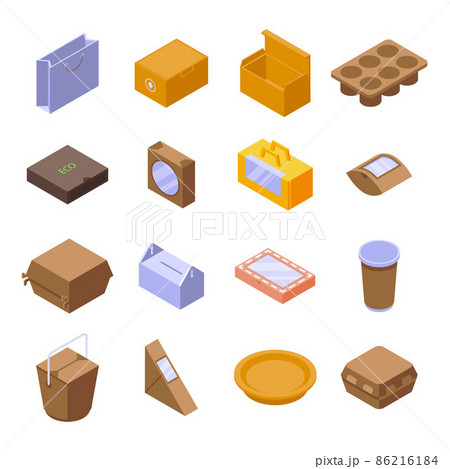 Eco packaging icons set, isometric style Eco packaging icons set, isometric style 86216184