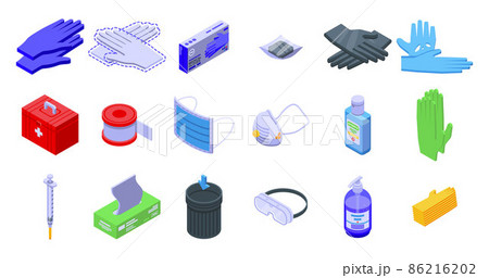 Medical gloves icons set, isometric style 86216202